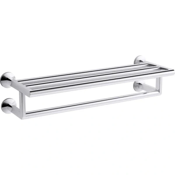 KOHLER Components 24 in. W x 6.38 in. H x 8.81 in. D Metal Rectangular Hotelier Shelf in Polished Chrome