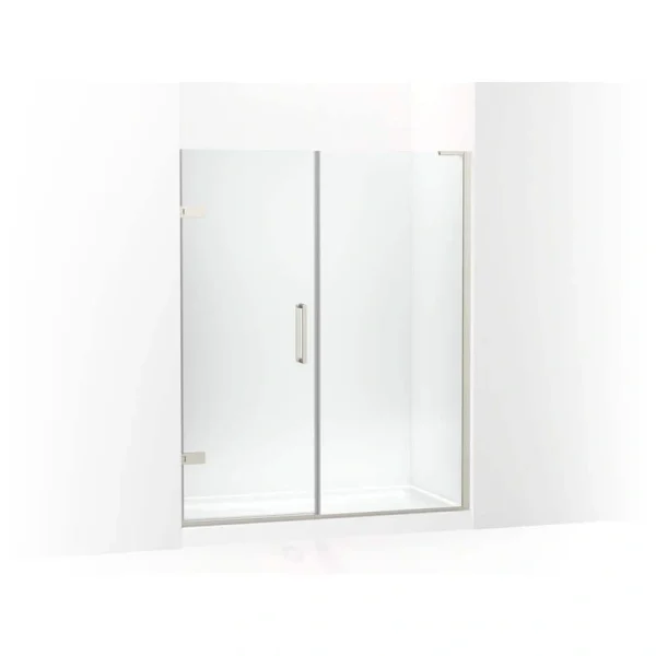 KOHLER Composed 57-58 in. W x 72 in. H Pivot Frameless Shower Door in Anodized Brushed Nickel with Crystal Clear Glass