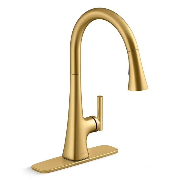 KOHLER Conti Single Handle Pull Down Sprayer Kitchen Faucet in Vibrant Brushed Moderne Brass