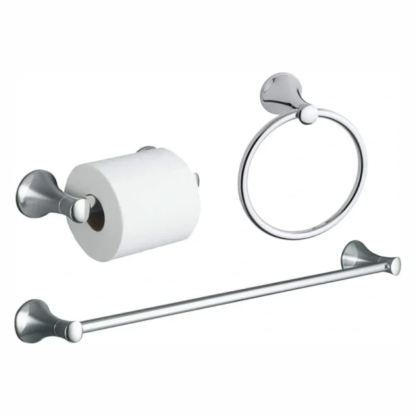 KOHLER Coralais 3-Piece Hardware Bundle with Towel Bar, Towel Ring and Toilet Paper Holder in Polished Chrome