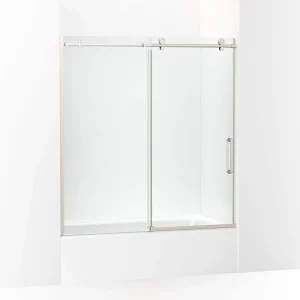 KOHLER Cursiva 56-60 in. W x 62 in. H Sliding Frameless Bath Tub Door in Anodized Brushed Nickel