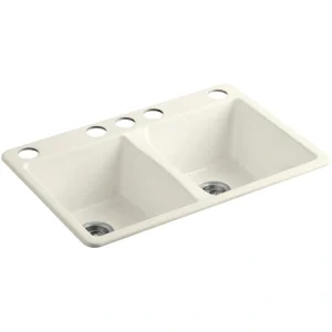 KOHLER Deerfield Undermount Cast Iron 33 in. Double Bowl Kitchen Sink in Biscuit