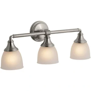KOHLER Devonshire 3 Light Brushed Nickel Indoor Bathroom Vanity Light Fixture, Position Facing Up or Down, UL Listed