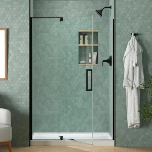 KOHLER Echelon 48 in. x 70 in. Pivot Frameless Shower Door in Matte Black with Clear Glass
