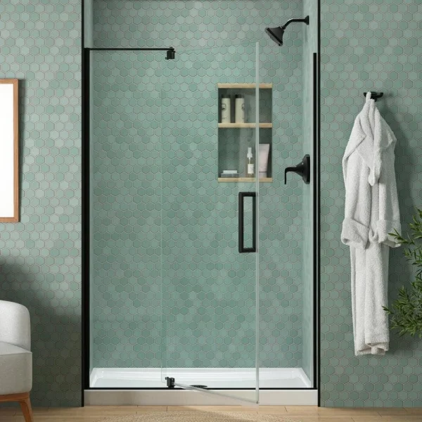 KOHLER Echelon 48 in. x 70 in. Pivot Frameless Shower Door in Matte Black with Clear Glass