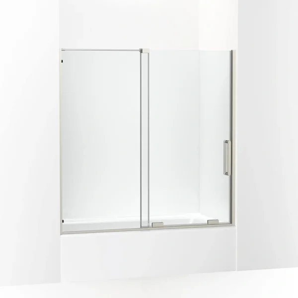 KOHLER Echelon 56-60 in. W x 58 in. H Sliding Frameless Bath Tub Door in Anodized Brushed Nickel