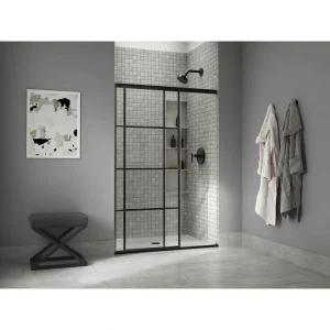 KOHLER Elate 44-48 in. W x 71 in. H Sliding Frameless Shower Door in Matte Black with Crystal Clear Glass T726938798