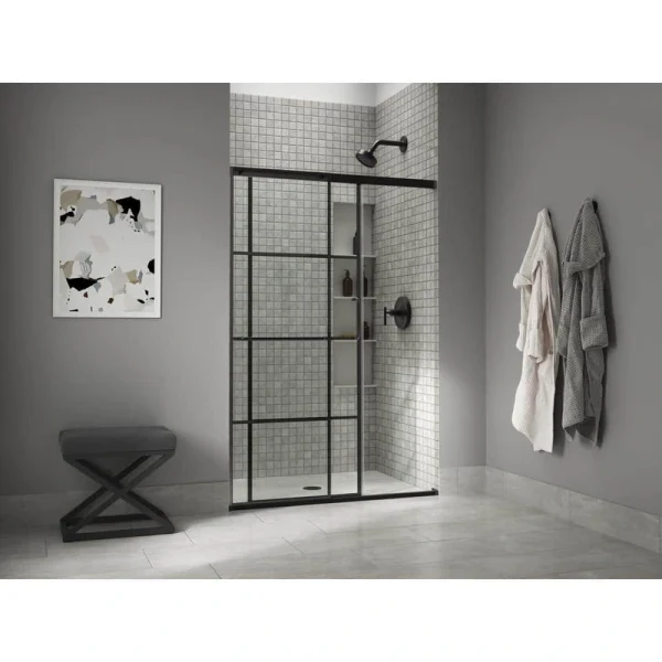 KOHLER Elate 44-48 in. W x 71 in. H Sliding Frameless Shower Door in Matte Black with Crystal Clear Glass T726938798