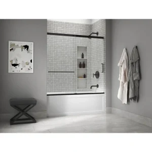 KOHLER Elate 56-60 in. W x 57 in. H Sliding Frameless Tub Door in Matte Black with Crystal Clear Glass