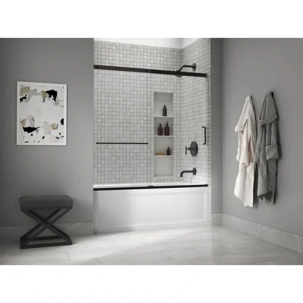 KOHLER Elate 56-60 in. W x 57 in. H Sliding Frameless Tub Door in Matte Black with Crystal Clear Glass