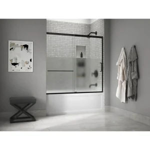 KOHLER Elate 56-60 in. W x 57 in. H Sliding Frameless Tub Door in Matte Black with Crystal Clear Glass with Privacy Band
