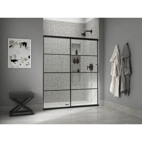 KOHLER Elate 56-60 in. W x 71 in. H Sliding Frameless Shower Door in Matte Black with Crystal Clear Glass T726940840