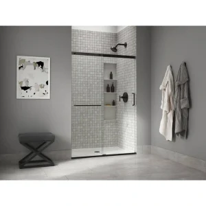KOHLER Elate Tall 44-48 in. W x 76 in. H Sliding Frameless Shower Door in Matte Black with Crystal Clear Glass T726938883