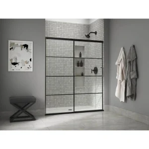 KOHLER Elate Tall 56-60 in. W x 76 in. H Sliding Frameless Shower Door in Matte Black with Crystal Clear Glass T726938416