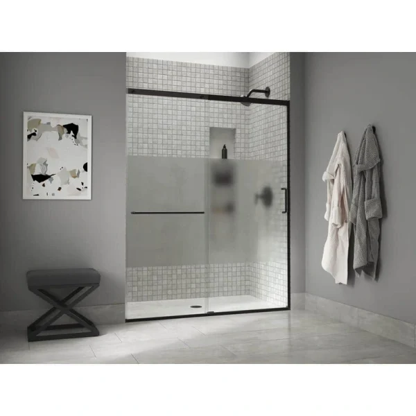 KOHLER Elate Tall 56-60 in. W x 76 in. H Sliding Frameless Shower Door in Matte Black with Crystal Clear Glass T726938769