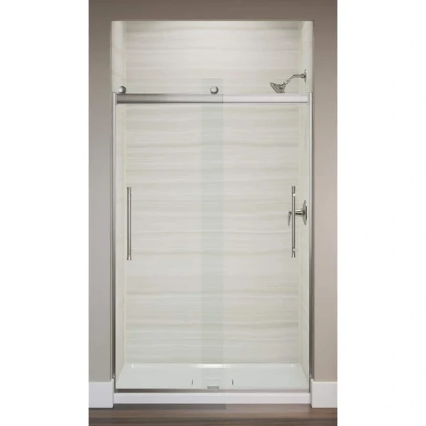 KOHLER Elmbrook 44-48 in. W x 74 in. H Sliding Frameless Shower Door in Anodized Brushed Nickel with Crystal Clear Glass