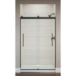 KOHLER Elmbrook 44-48 in. W x 74 in. H Sliding Frameless Shower Door in Matte Black with Crystal Clear Glass
