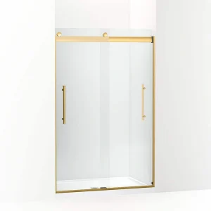 KOHLER Elmbrook 44-48 in. W x 74 in. H Sliding Frameless Shower Door in Vibrant Brushed Moderne Brass with Crystal Clear Glass