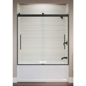 KOHLER Elmbrook 55-60 in. W x 62 in. H Sliding Frameless Bathtub Door in Matte Black with Crystal Clear Glass