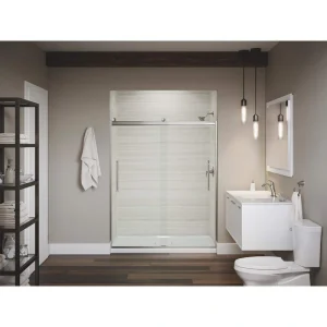 KOHLER Elmbrook 55-60 in. W x 74 in. H Sliding Frameless Shower Door in Anodized Brushed Nickel with Crystal-Clear Glass