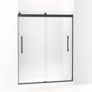 KOHLER Elmbrook 55-60 in. W x 74 in. H Sliding Frameless Shower Door in Matte Black with Crystal Clear Glass