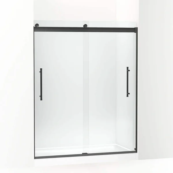 KOHLER Elmbrook 55-60 in. W x 74 in. H Sliding Frameless Shower Door in Matte Black with Crystal Clear Glass