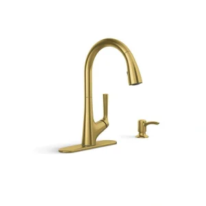 KOHLER Elmbrook Single-Handle Pull-Down Sprayer Kitchen Faucet in Vibrant Brushed Moderne Brass