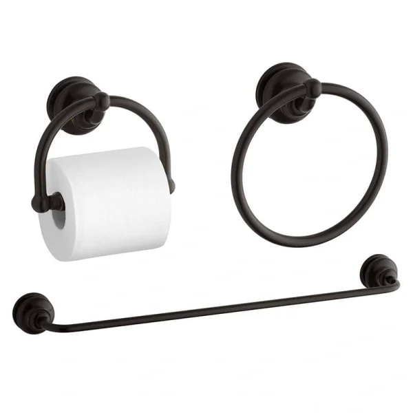 KOHLER Fairfax 3-Piece Hardware Bundle with Towel Bar, Towel Ring and Toilet Paper Holder in Oil-Rubbed Bronze
