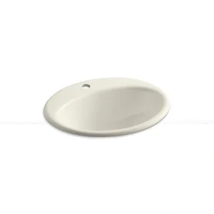 KOHLER Farmington 19 in. Oval Drop-In Cast Iron Bathroom Sink in Biscuit with Overflow Drain