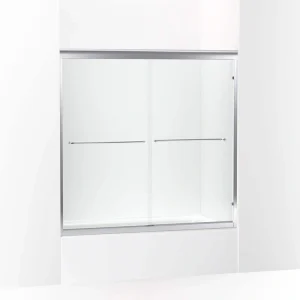 KOHLER Fluence 59.625 in. W x 58 in. H Sliding Frameless Bathtub Door in Anodized Matte Nickel with Crystal Clear Glass