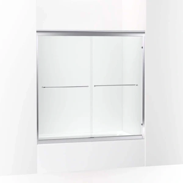 KOHLER Fluence 59.625 in. W x 58 in. H Sliding Frameless Bathtub Door in Anodized Matte Nickel with Crystal Clear Glass