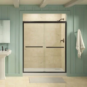 KOHLER Gradient 59-5/8 in. x 70-1/16 in. Semi-Frameless Sliding Shower Door in Anodized Dark Bronze with Crystal Clear Glass