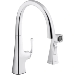 KOHLER Graze Single Handle Standard Kitchen Faucet with Swing Spout and Sidespray in Polished Chrome