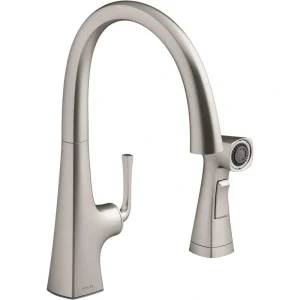 KOHLER Graze Single Handle Standard Kitchen Faucet with Swing Spout and Sidespray in Vibrant Stainless