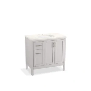 KOHLER Hadron 36.72in. Single Sink Freestanding Atmos Grey Bath Vanity with White Quartz Top Assembled