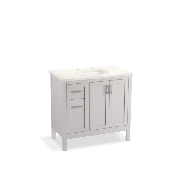 KOHLER Hadron 36.72in. Single Sink Freestanding Atmos Grey Bath Vanity with White Quartz Top Assembled