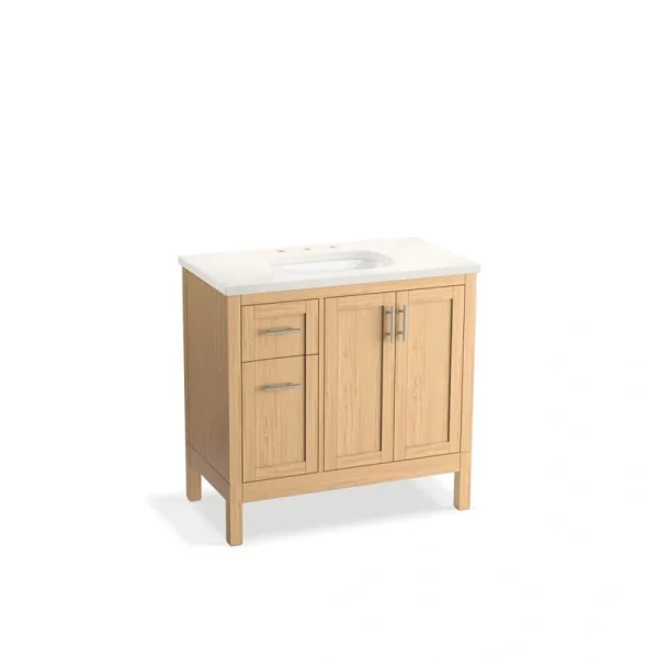 KOHLER Hadron 36.72in. Single Sink Freestanding Light Oak Bath Vanity with White Quartz Top Assembled