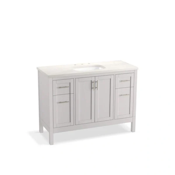 KOHLER Hadron 48.75in. Single Sink Freestanding Atmos Grey Bath Vanity with White Quartz Top Assembled