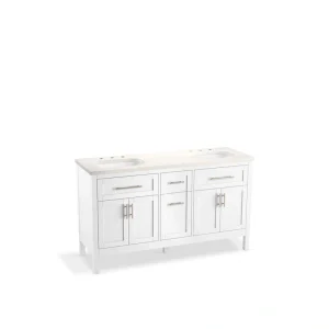 KOHLER Hadron 60.75in. Double Sink Freestanding White Bath Vanity with White Quartz Top Assembled