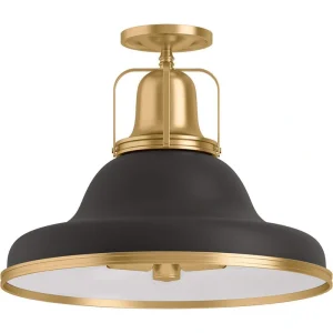 KOHLER Hauksbee 18 in. 3-Light Black with Brass Trim Semi-Flush Mount