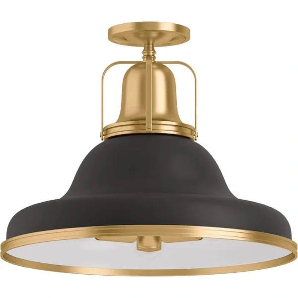 KOHLER Hauksbee 18 in. 3-Light Black with Brass Trim Semi-Flush Mount