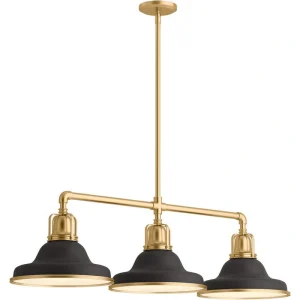 KOHLER Hauksbee 3-Light Black with Brass Trim Linear Chandelier
