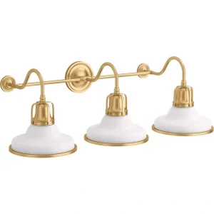 KOHLER Hauksbee 3-Light White with Gold Trim Double Bell Sconce