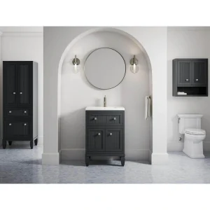 KOHLER Hearthaven 24.56in. Single Sink Freestanding Slate Grey Bath Vanity with White Quartz Top Assembled