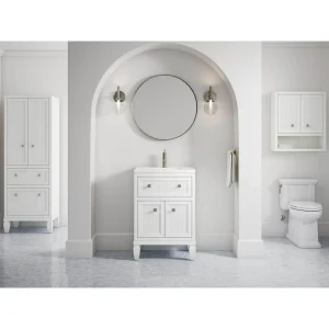 KOHLER Hearthaven 24.56in. Single Sink Freestanding White Bath Vanity with White Quartz Top Assembled