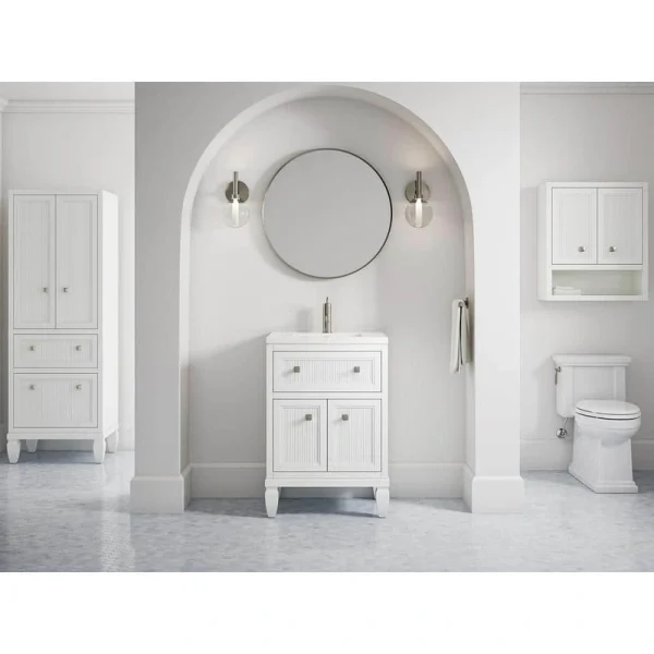 KOHLER Hearthaven 24.56in. Single Sink Freestanding White Bath Vanity with White Quartz Top Assembled