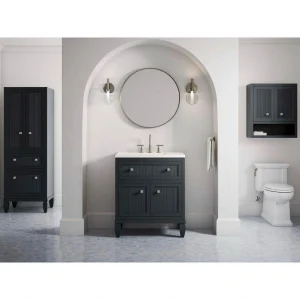 KOHLER Hearthaven 30.56in. Single Sink Freestanding Slate Grey Bath Vanity with White Quartz Top Assembled