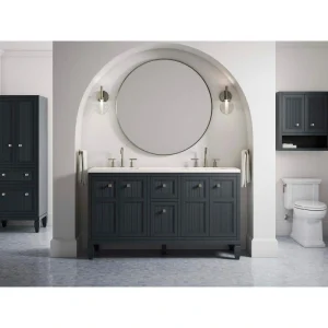 KOHLER Hearthaven 48.56in. Single Sink Freestanding Slate Grey Bath Vanity with White Quartz Top Assembled