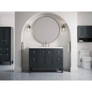 KOHLER Hearthaven 60.56in. Double Sink Freestanding Slate Grey Bath Vanity with White Quartz Top Assembled