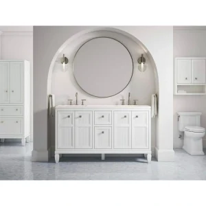 KOHLER Hearthaven 60.56in. Double Sink Freestanding White Bath Vanity with White Quartz Top Assembled